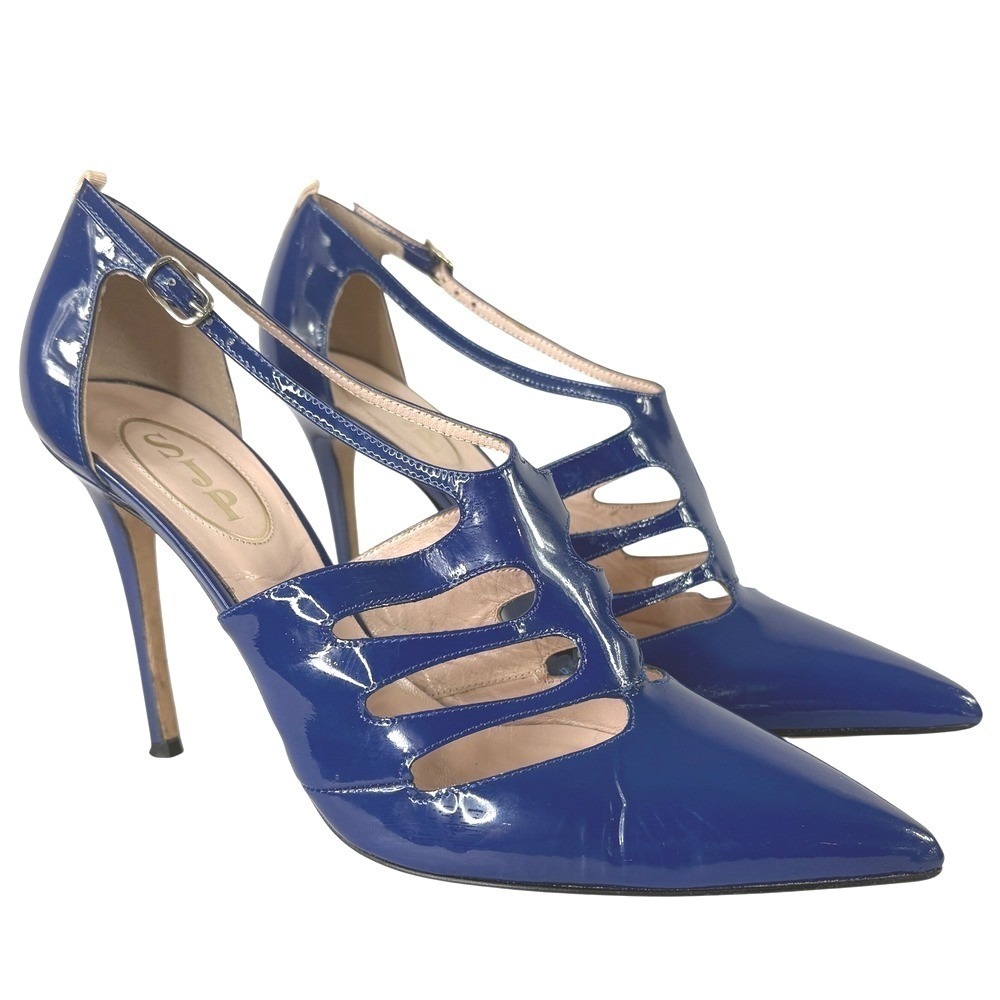 SJP Sarah‎ Jessica Parker Denise Patent Leather Cutout Pumps Blue EU 41 Women's